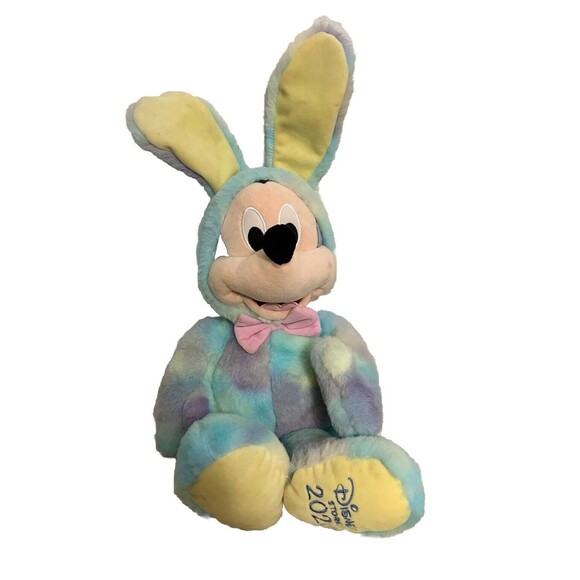 Disney Store 2020 Tie Dye Mickey Mouse Plush Easter Bunny Suit Stuffed Animal - Picture 1 of 10